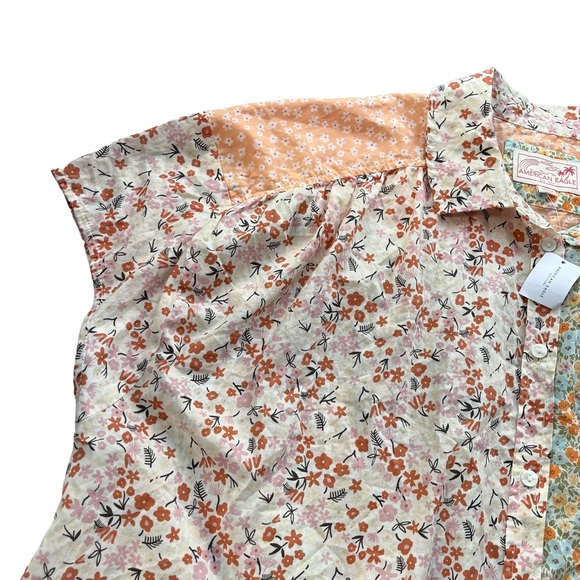 American Eagle Women's Large Orange & Floral Oversized Resort Button Front Shirt - Picture 10 of 13